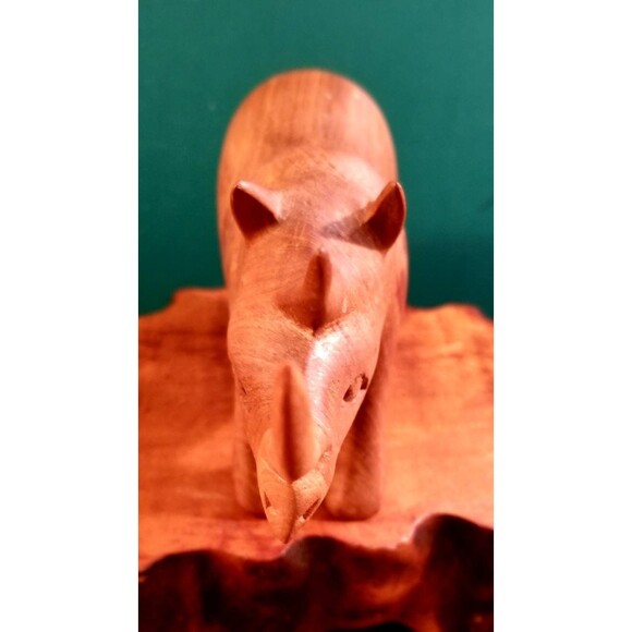 Vintage Rhino Rhinoceros Hand Carved Teak Wood Figurine African Kenya Safari - Picture 4 of 7